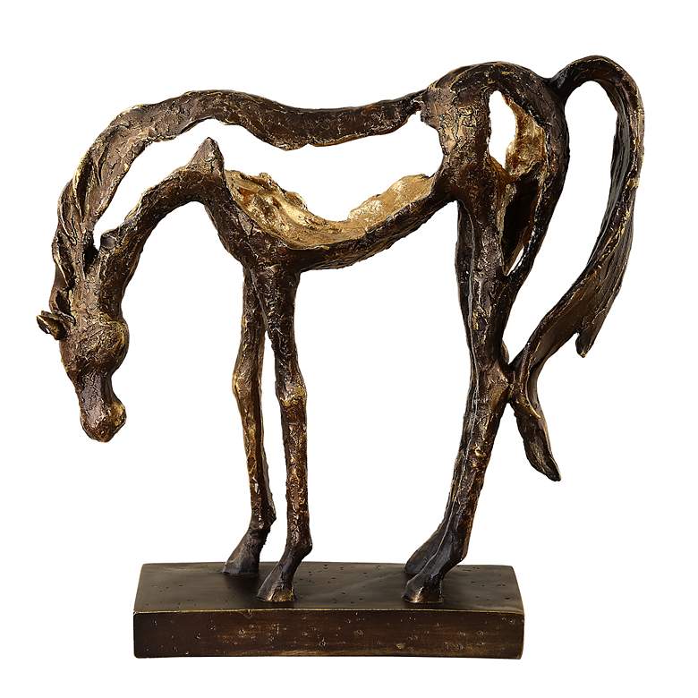 Image 5 Openly Grazing 13"H Antiqued Bronze and Gold Horse Statue more views