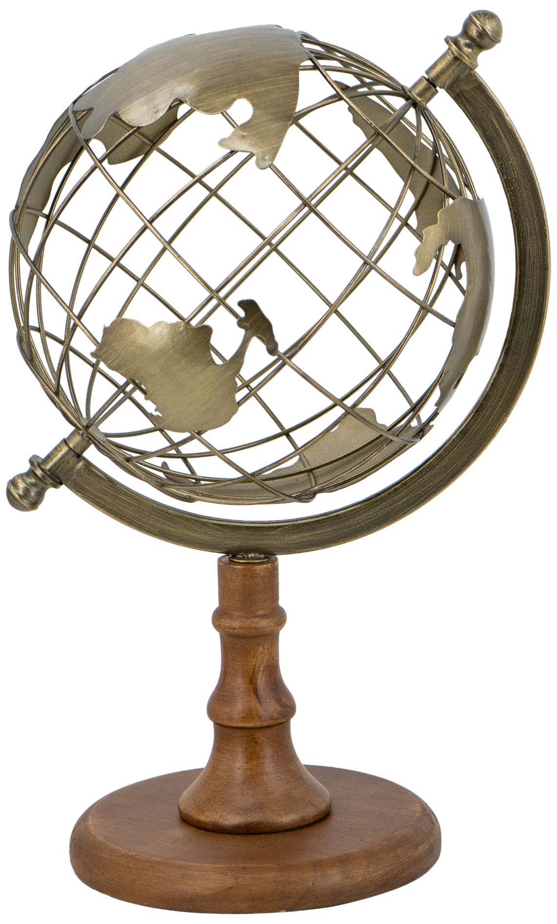 Thumbnail1 of Openwork Iron Globe Sculpture w/ Antique Gold & Wooden Stand