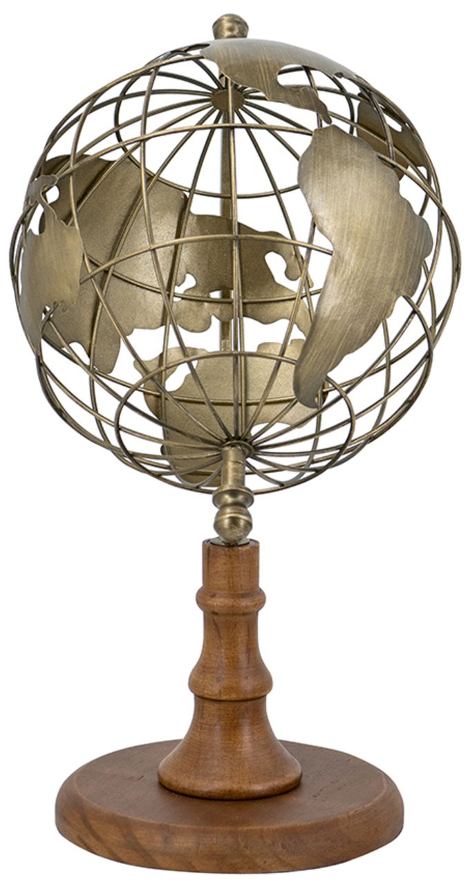 Thumbnail4 of Openwork Iron Globe Sculpture w/ Antique Gold & Wooden Stand more views