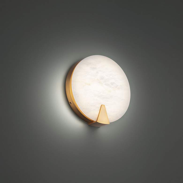 Image 2 Ophelia 10 1/4" High Aged Brass Alabaster LED Wall Sconce