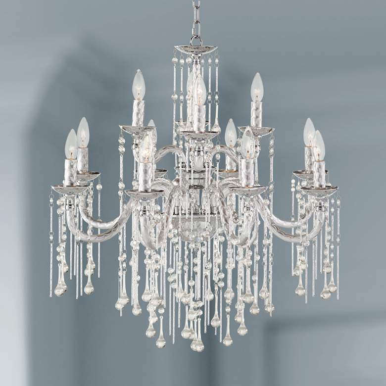 Image 1 Ophelia 28 1/2" Wide Crystal Rain 12-Light Chandelier