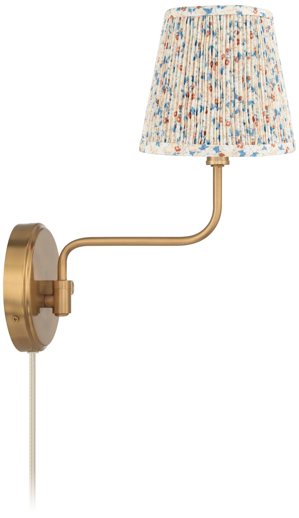 Image 7 Ophelia 9 1/2"H Warm Brass Plug-In Floral Pleated Shade Wall Sconce more views