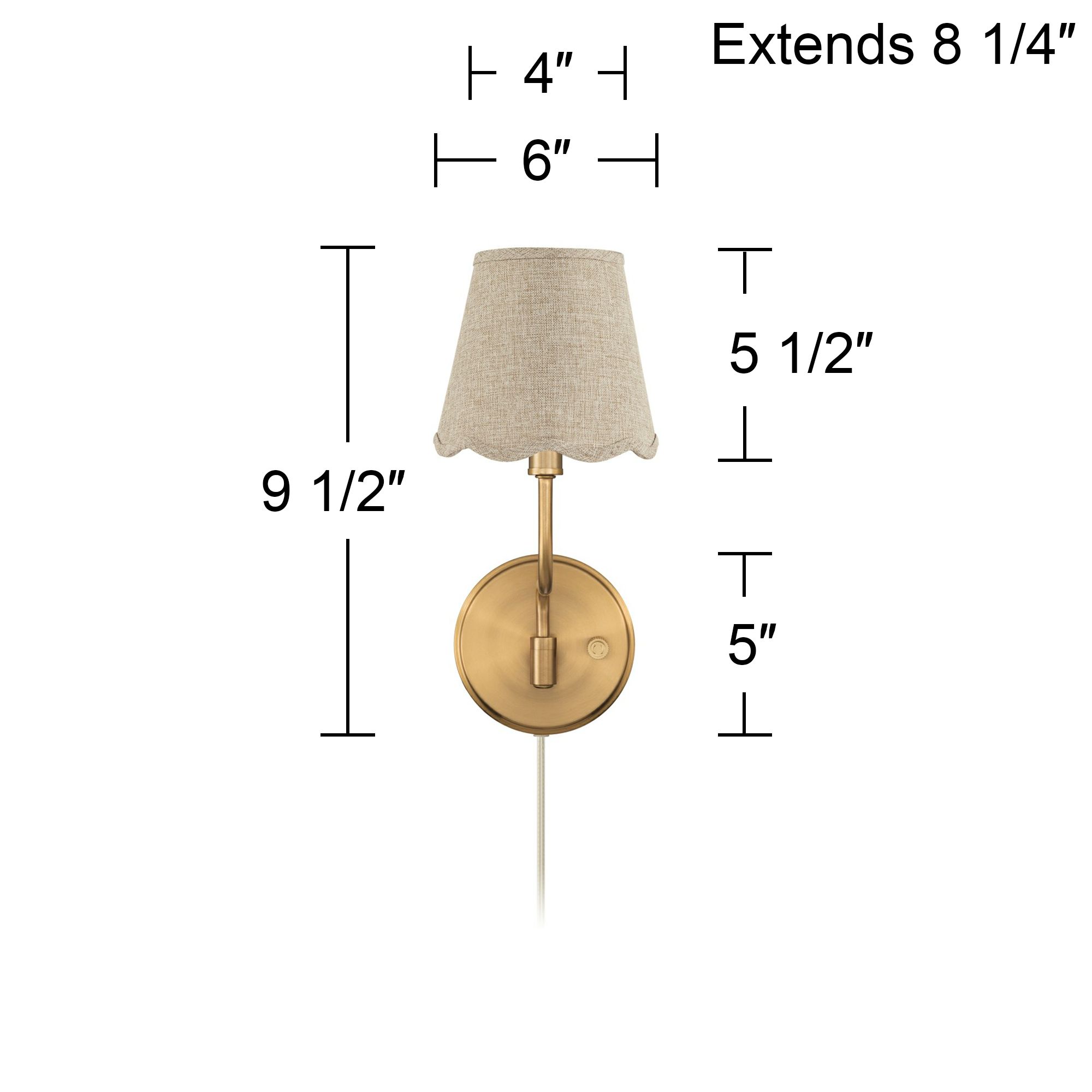 Ophelia 9 1/2"H Warm Brass Plug-In Wall Sconce Beige Scallop Shade