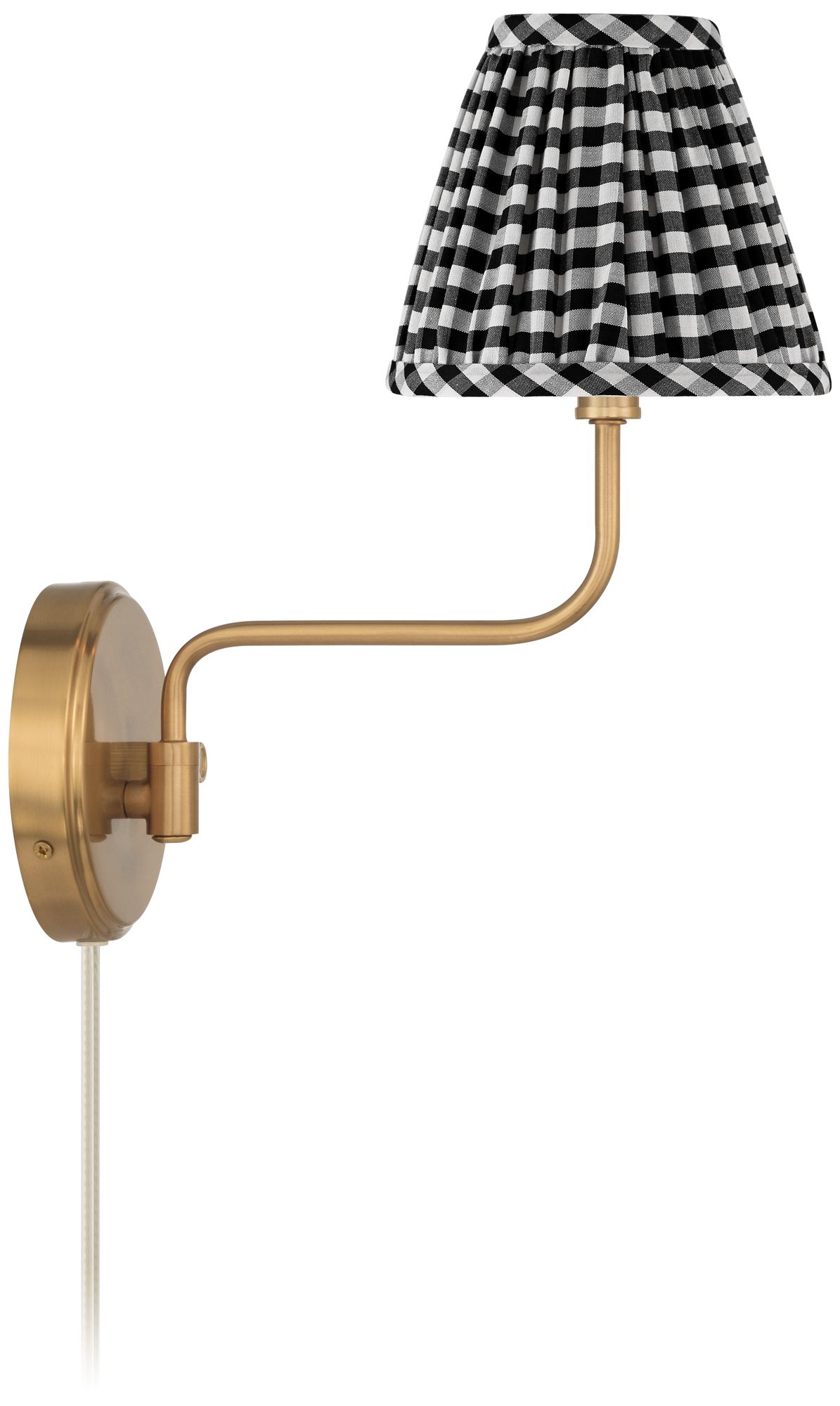 Ophelia 9 1/2"H Warm Brass Plug-In Wall Sconce Black Plaid Shade in scene
