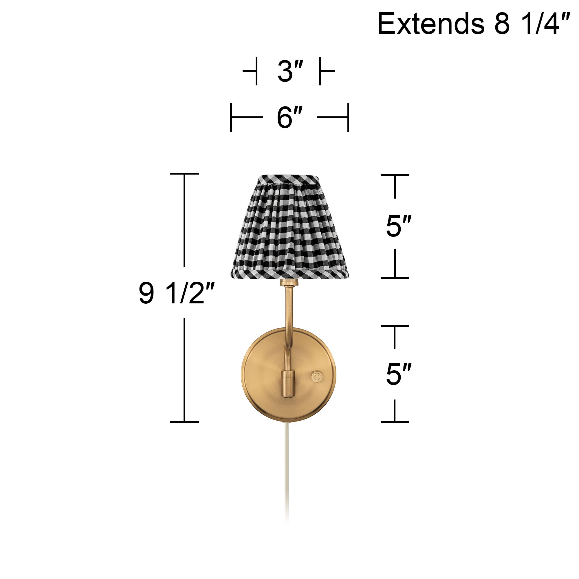 Ophelia 9 1/2"H Warm Brass Plug-In Wall Sconce Black Plaid Shade in scene
