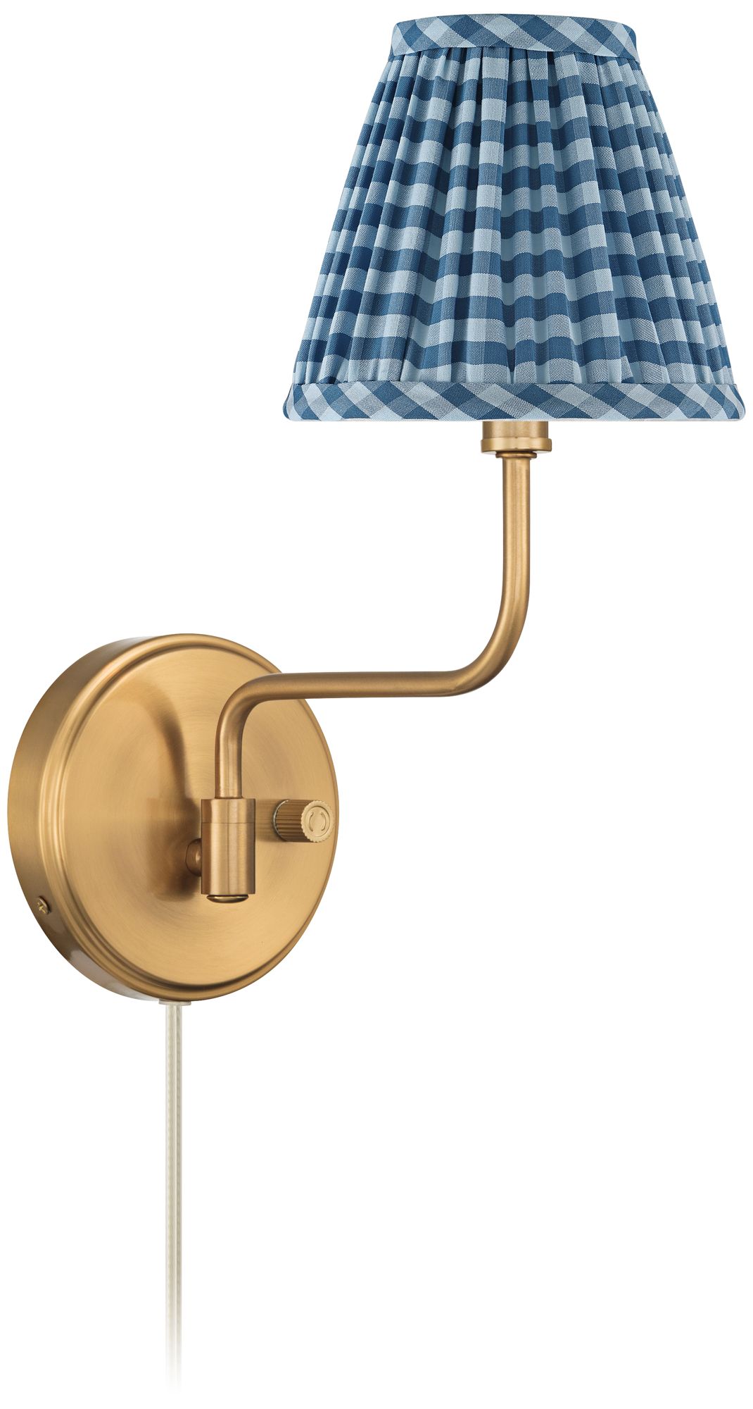 Image 7 Ophelia 9 1/2"H Warm Brass Plug-In Wall Sconce Blue Plaid Shade more views