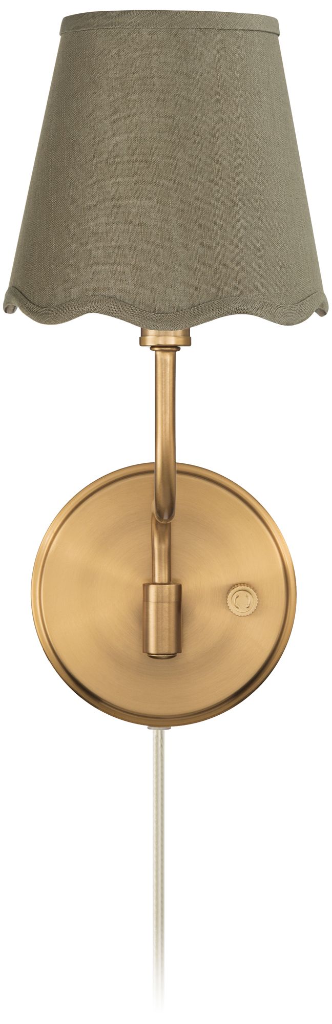 Image 5 Ophelia 9 1/2"H Warm Brass Plug-In Wall Sconce Dark Sage Scallop Shade more views