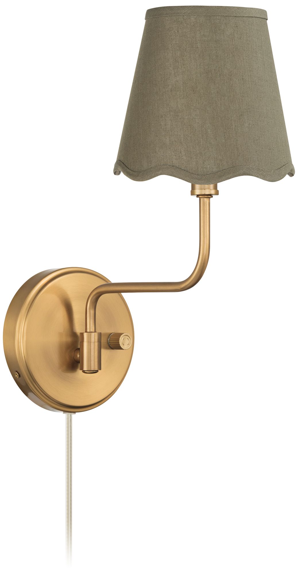 Image 6 Ophelia 9 1/2"H Warm Brass Plug-In Wall Sconce Dark Sage Scallop Shade more views