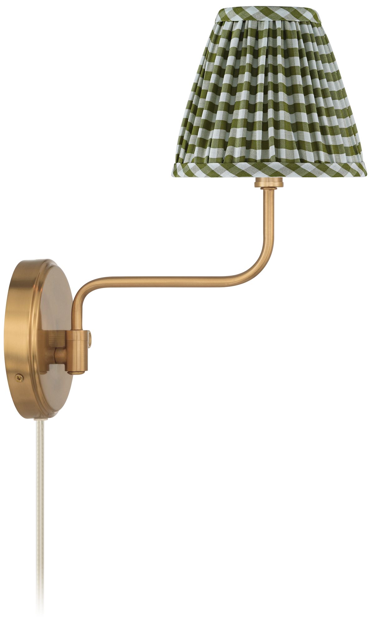 Image 6 Ophelia 9 1/2"H Warm Brass Plug-In Wall Sconce Green Plaid Shade more views