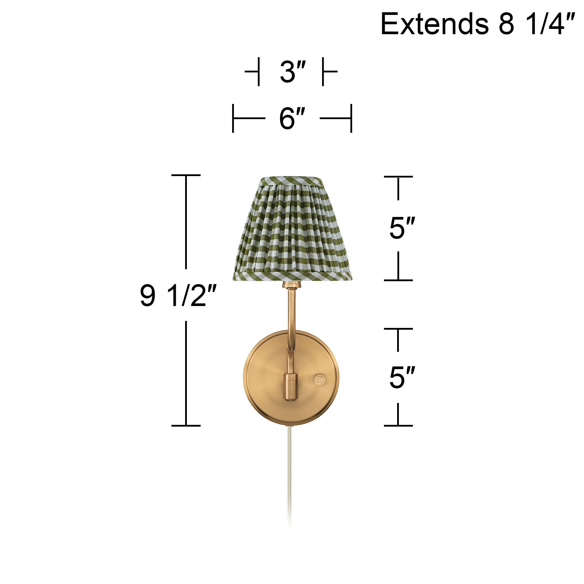 Image 7 Ophelia 9 1/2"H Warm Brass Plug-In Wall Sconce Green Plaid Shade more views