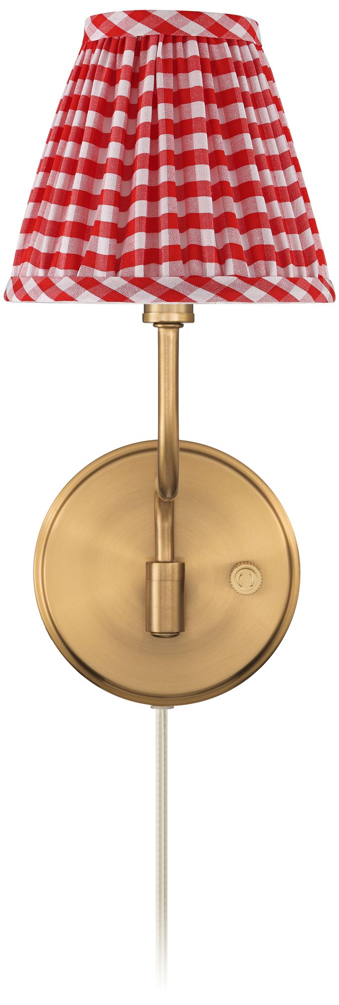 Image 4 Ophelia 9 1/2"H Warm Brass Plug-In Wall Sconce Red Plaid Scallop Shade more views