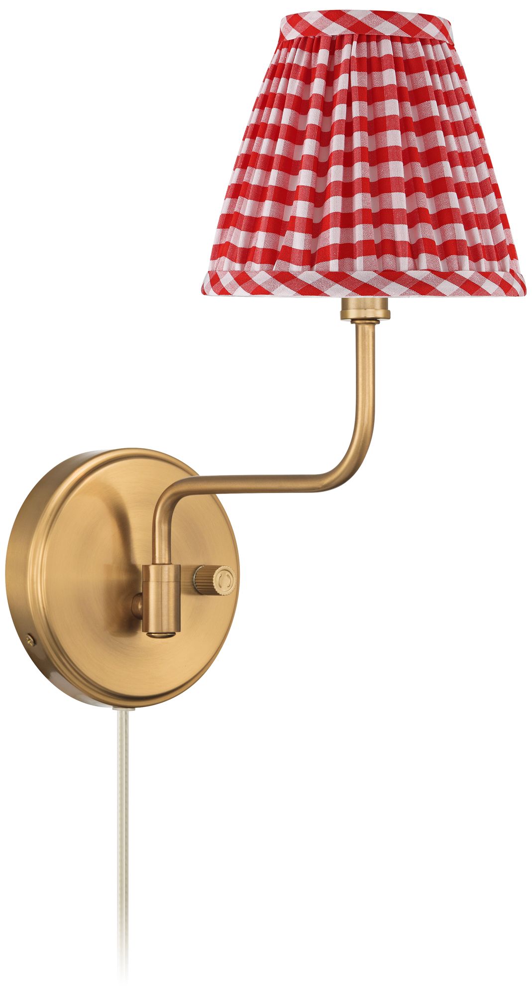 Image 5 Ophelia 9 1/2"H Warm Brass Plug-In Wall Sconce Red Plaid Scallop Shade more views