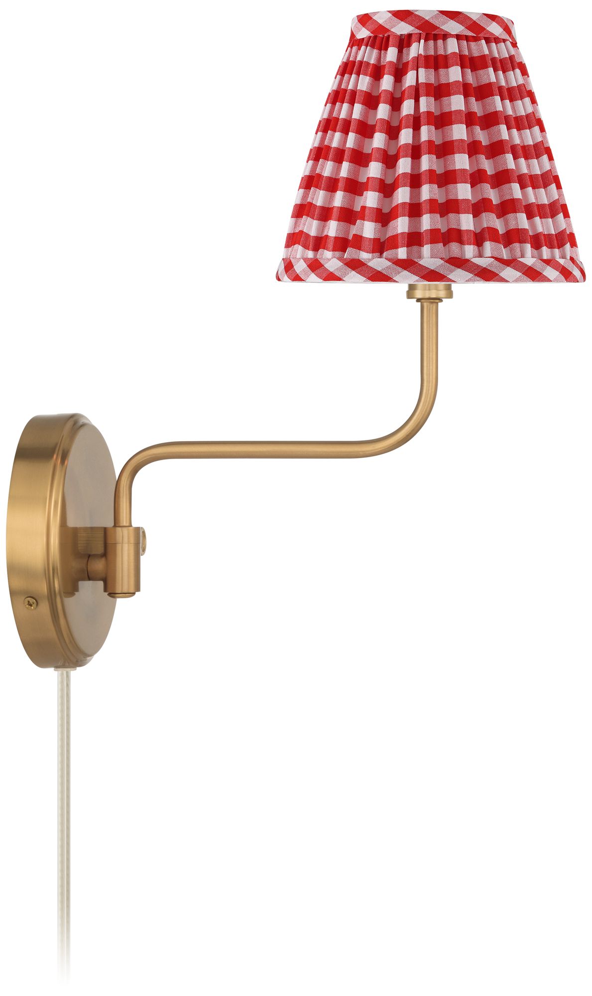 Image 6 Ophelia 9 1/2"H Warm Brass Plug-In Wall Sconce Red Plaid Scallop Shade more views