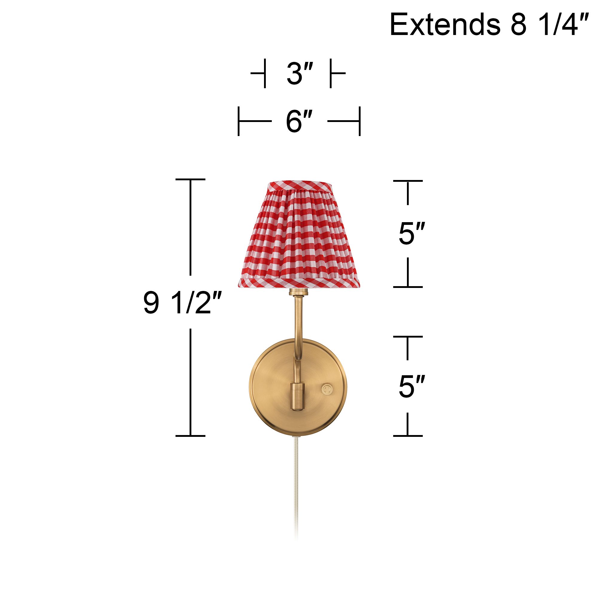 Image 7 Ophelia 9 1/2"H Warm Brass Plug-In Wall Sconce Red Plaid Scallop Shade more views