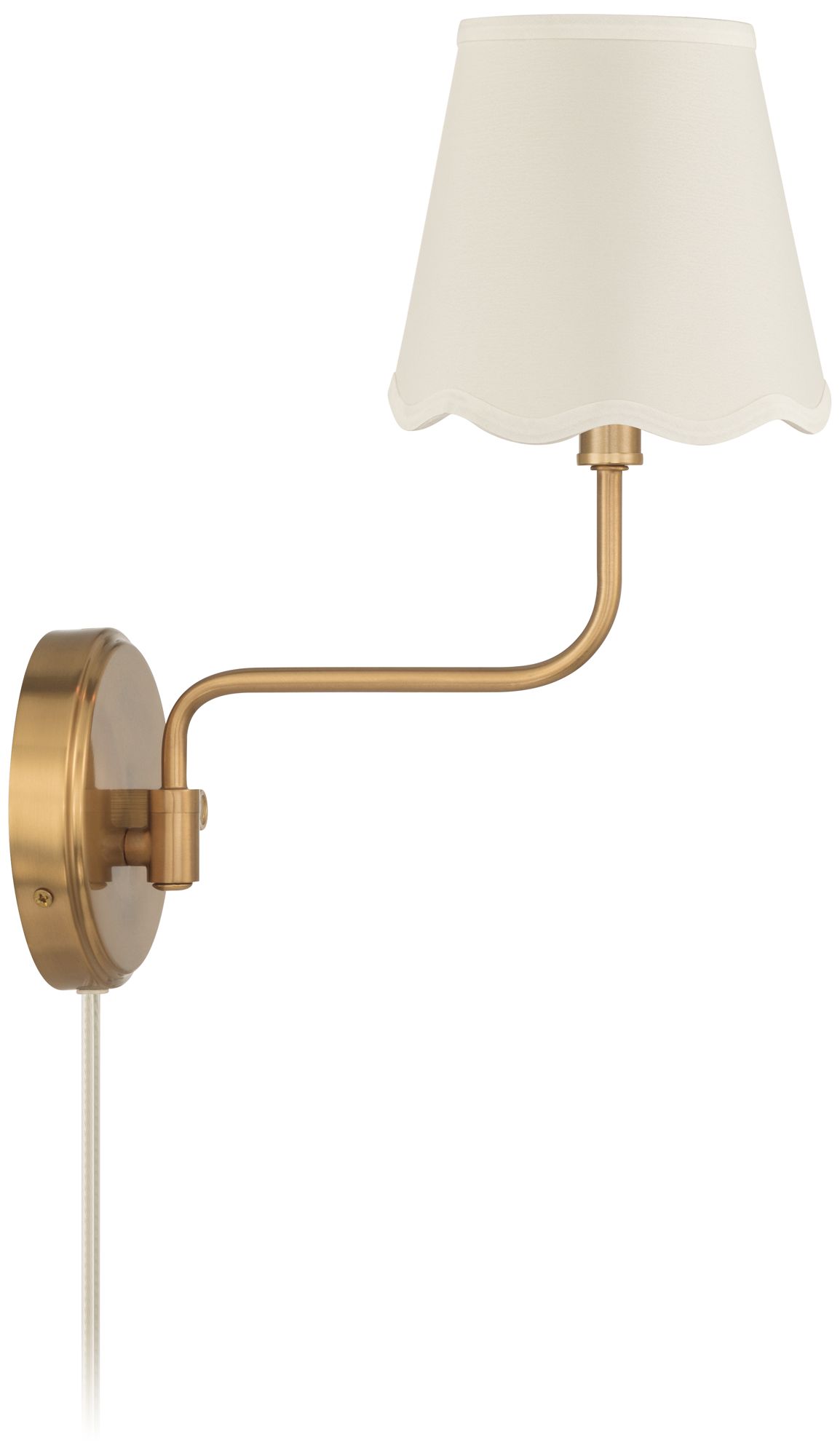 Image 7 Ophelia 9 1/2"H Warm Brass Plug-In Wall Sconce White Scallop Shade more views