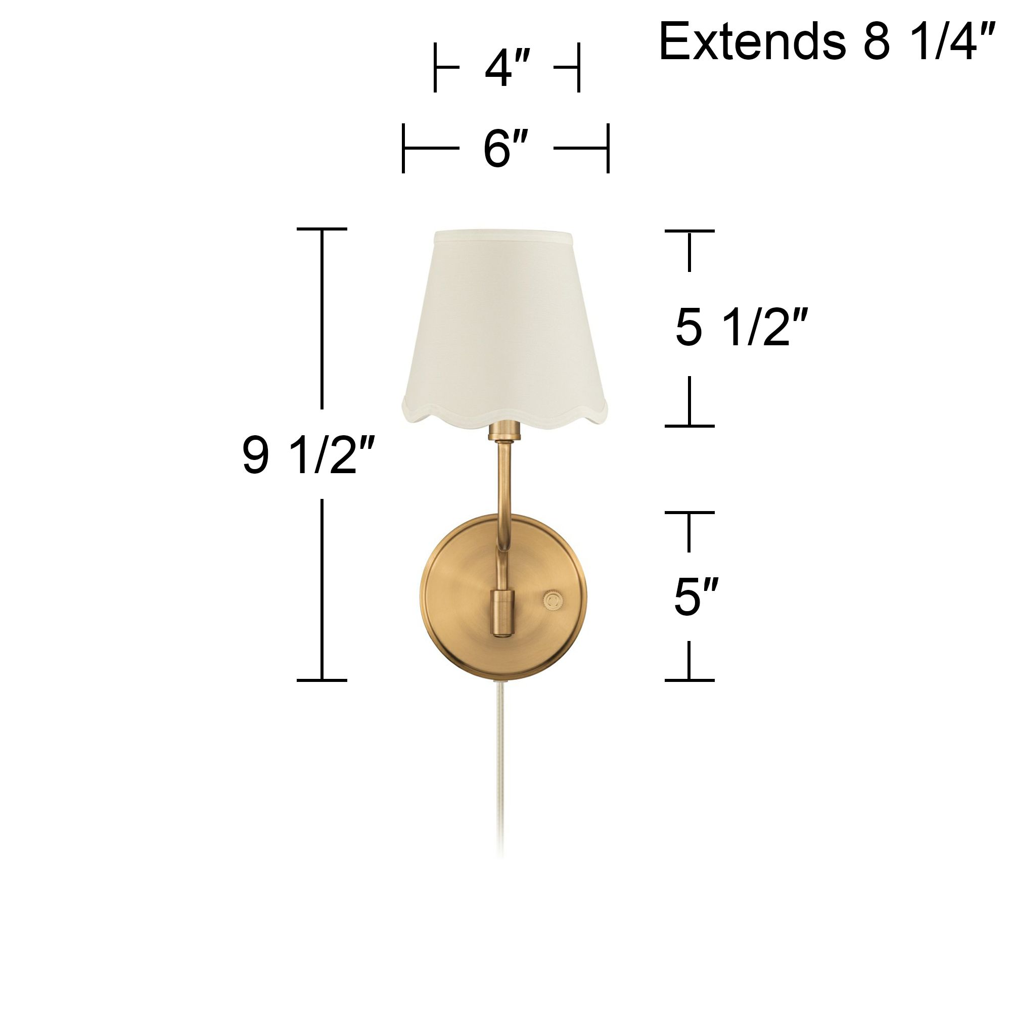 Ophelia 9 1/2"H Warm Brass Plug-In Wall Sconce White Scallop Shade