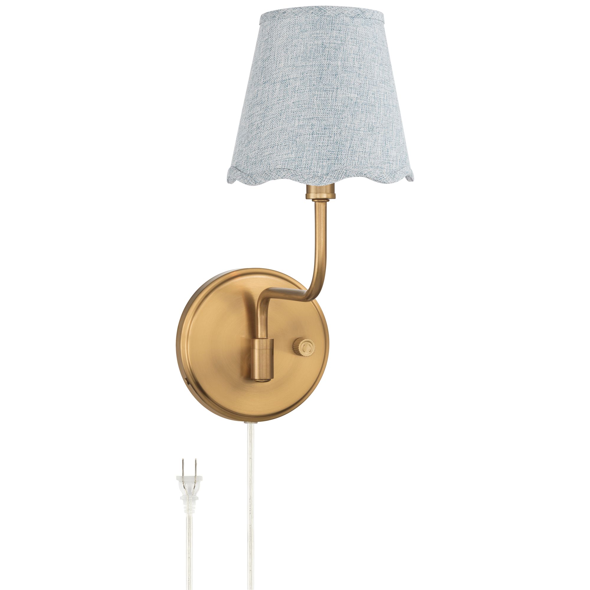 Image 2 Ophelia 9 1/2"H Warm Brass Plug-In Wall Sconce with Gray Scallop Shade