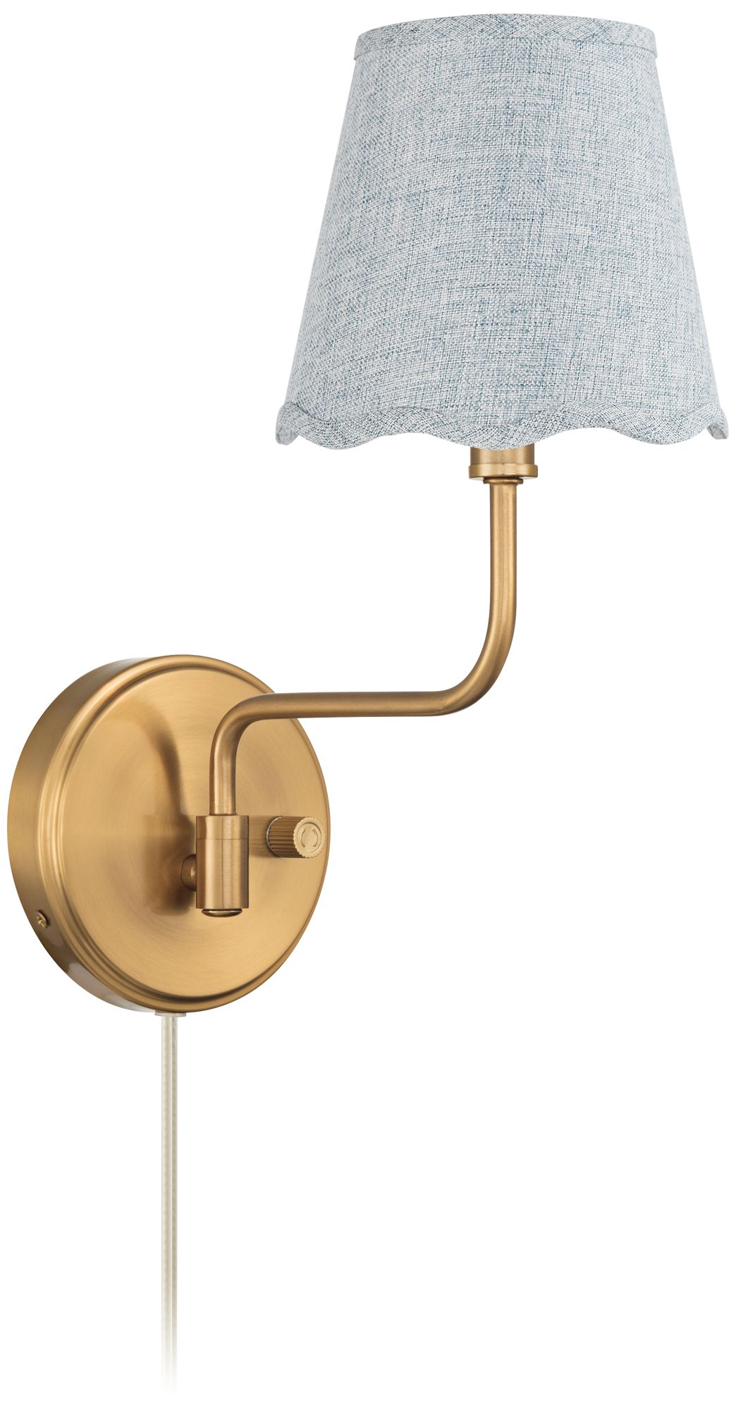 Image 6 Ophelia 9 1/2"H Warm Brass Plug-In Wall Sconce with Gray Scallop Shade more views