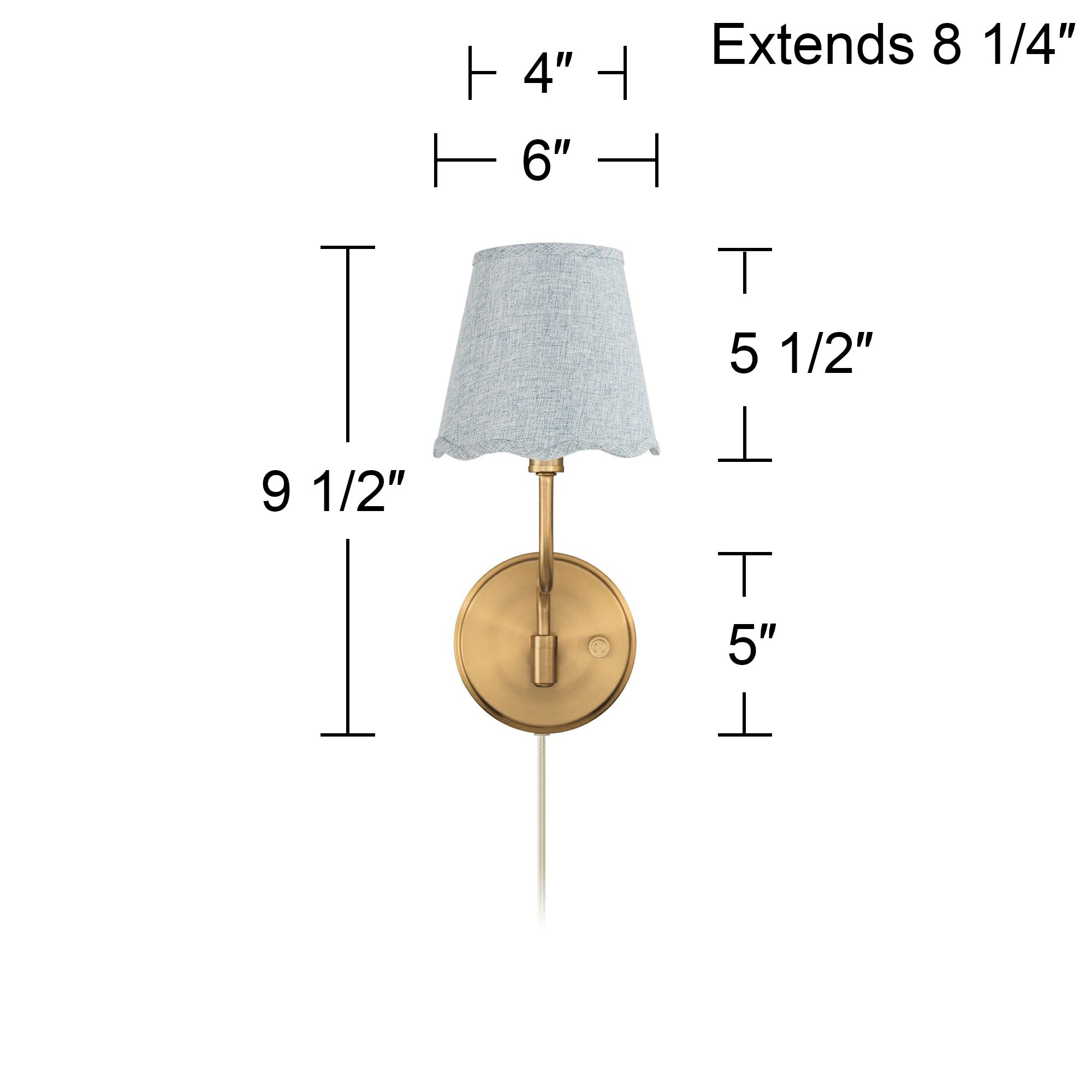 Ophelia 9 1/2"H Warm Brass Plug-In Wall Sconce with Gray Scallop Shade