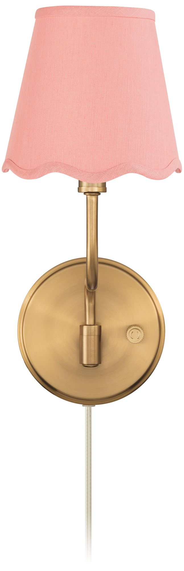 Image 5 Ophelia 9 1/2"H Warm Brass Plug-In Wall Sconce with Pink Scallop Shade more views