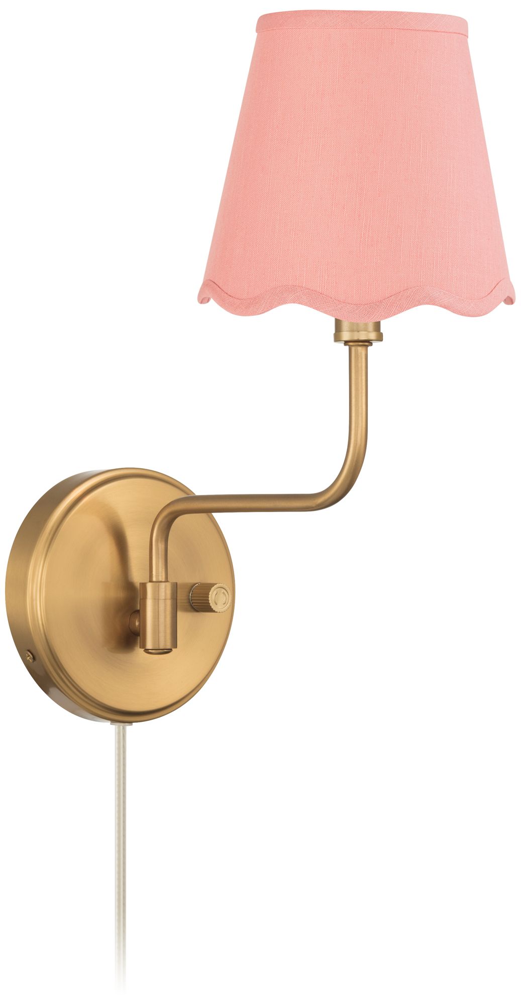 Image 6 Ophelia 9 1/2"H Warm Brass Plug-In Wall Sconce with Pink Scallop Shade more views