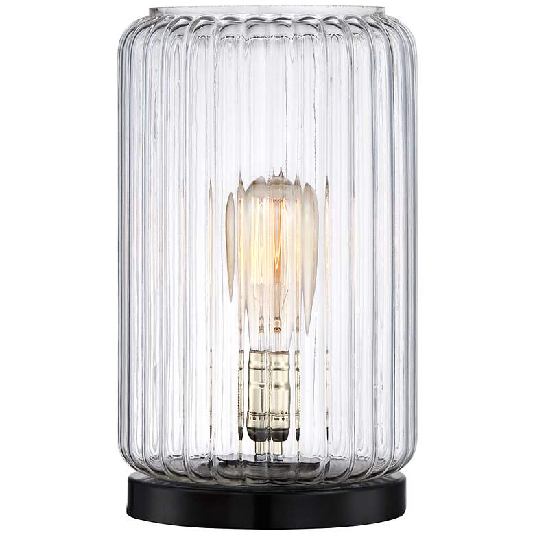 Image 1 Optic Glass Round Vintage-Style Lamp with Edison Bulb