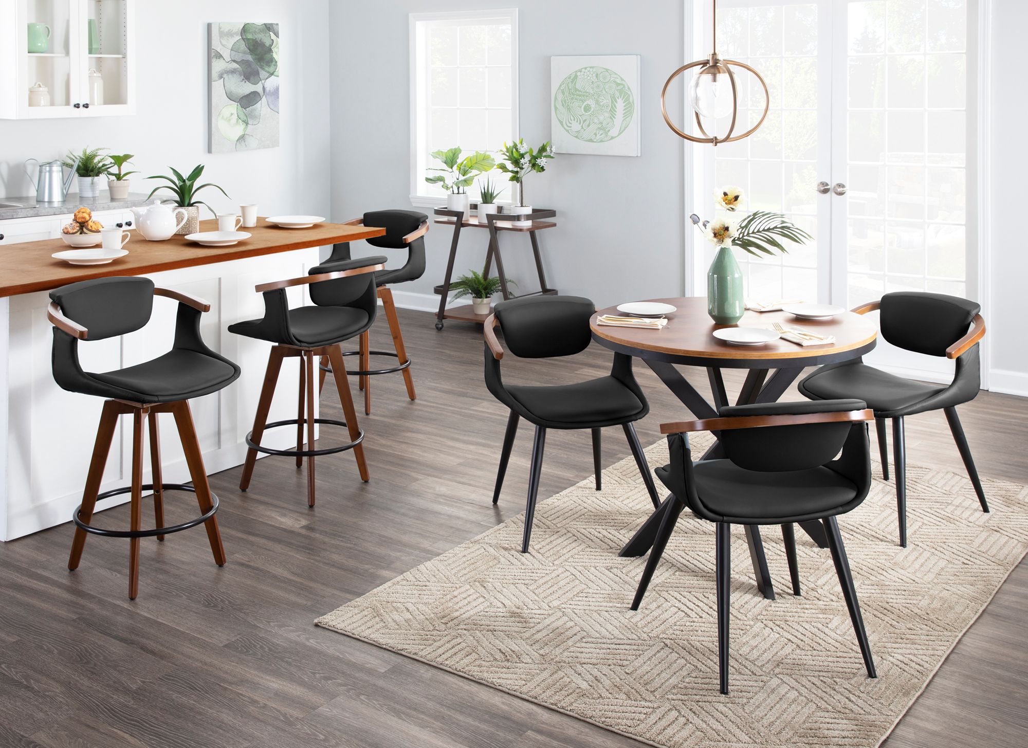 Oracle Counter Stool in Bamboo and Black Faux Leather by LumiSource