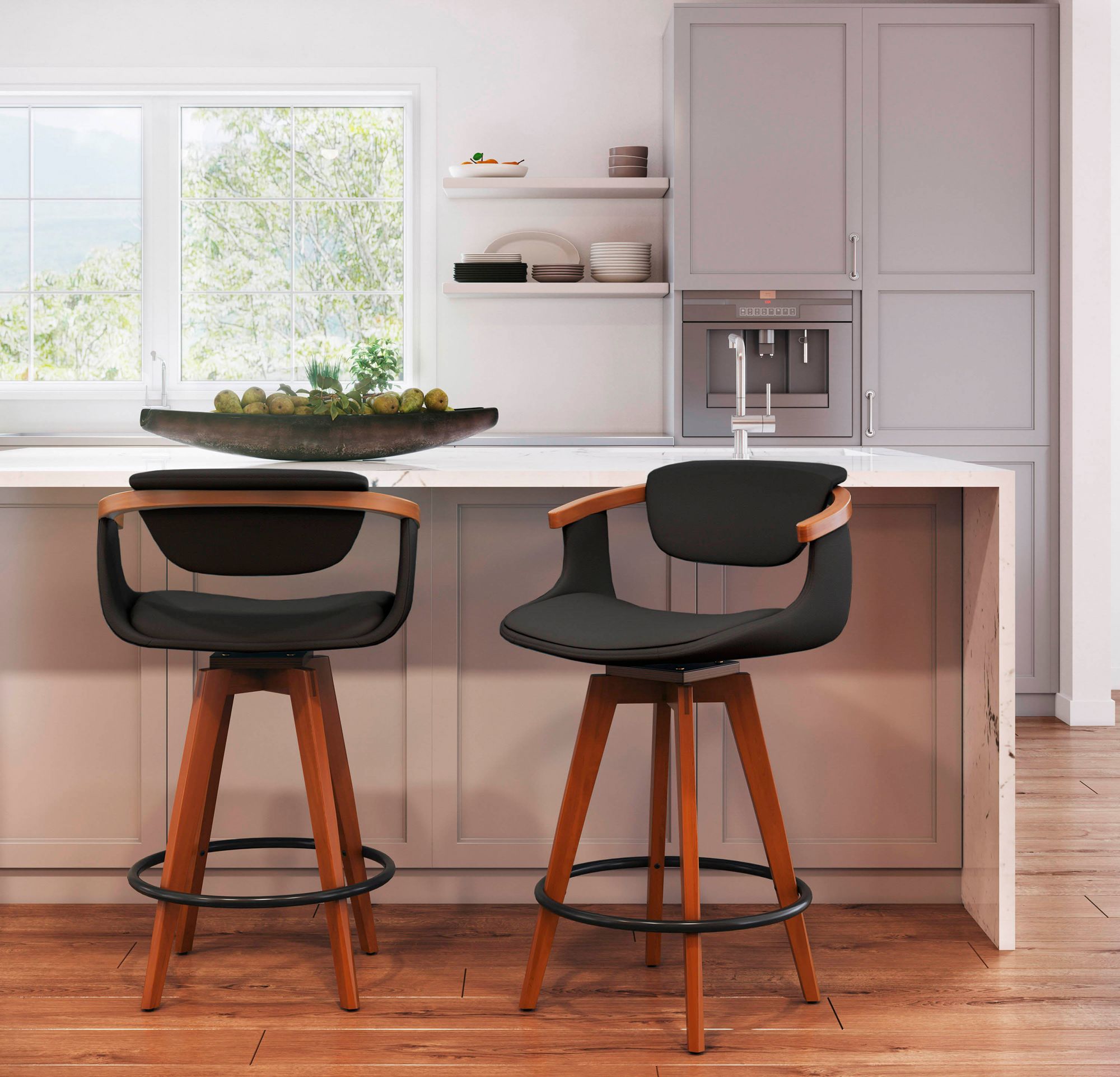 Oracle Counter Stool in Bamboo and Black Faux Leather by LumiSource