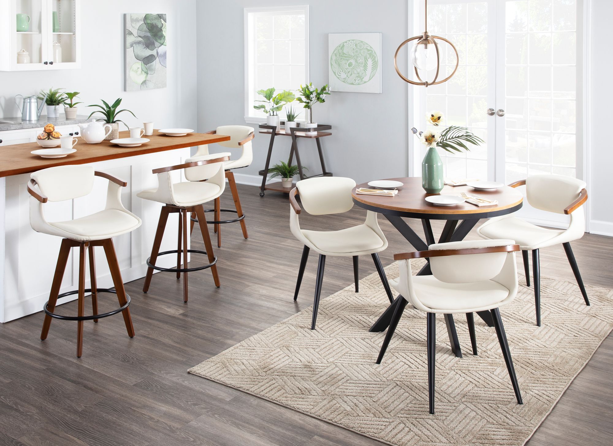 Oracle Counter Stool in Bamboo and Cream Faux Leather by LumiSource