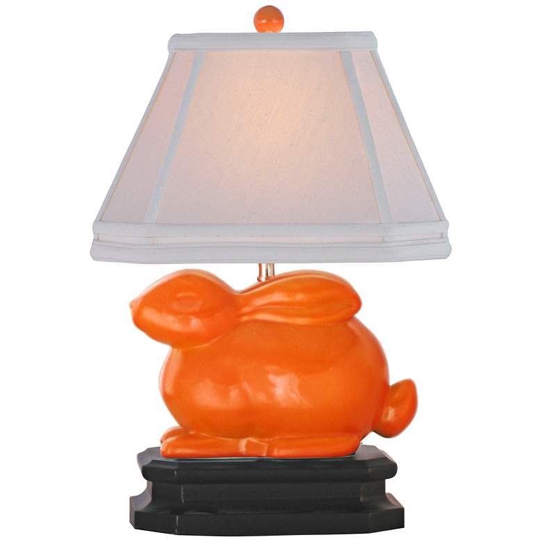 Image 1 Orange 14 1/2 inchH Porcelain Bunny Accent Table Lamp