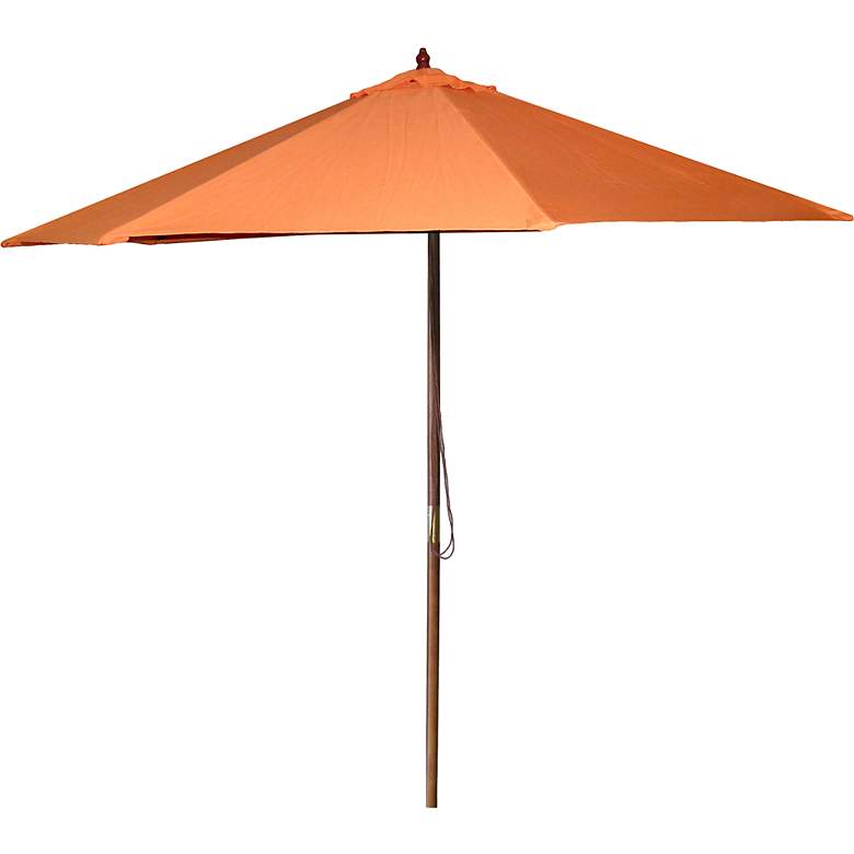 Image 1 Orange 9&#39; Round Wooden Market Umbrella