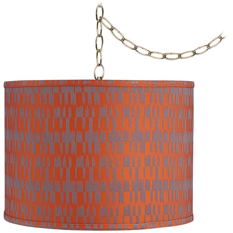 Image 1 Orange and Taupe 15" Wide Antique Brass Plug-In Swag Chandelier