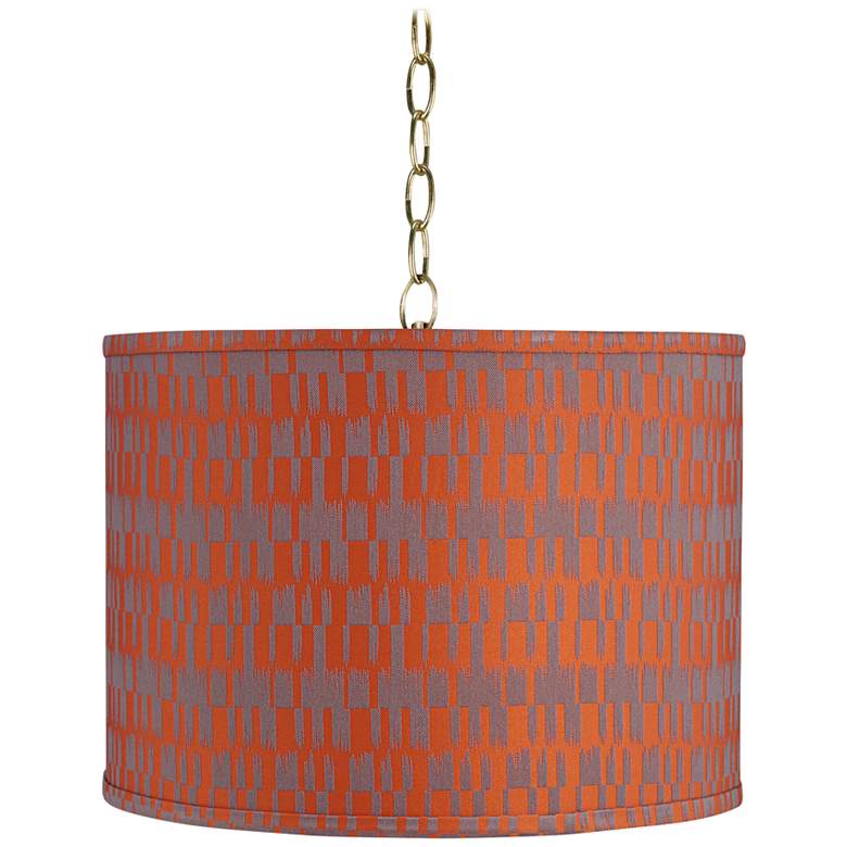 Image 1 Orange and Taupe 15 inch Wide Antique Brass Shaded Pendant Light