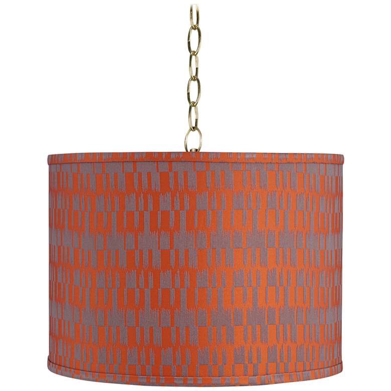 Image 1 Orange and Taupe 15" Wide Antique Brass Shaded Pendant Light