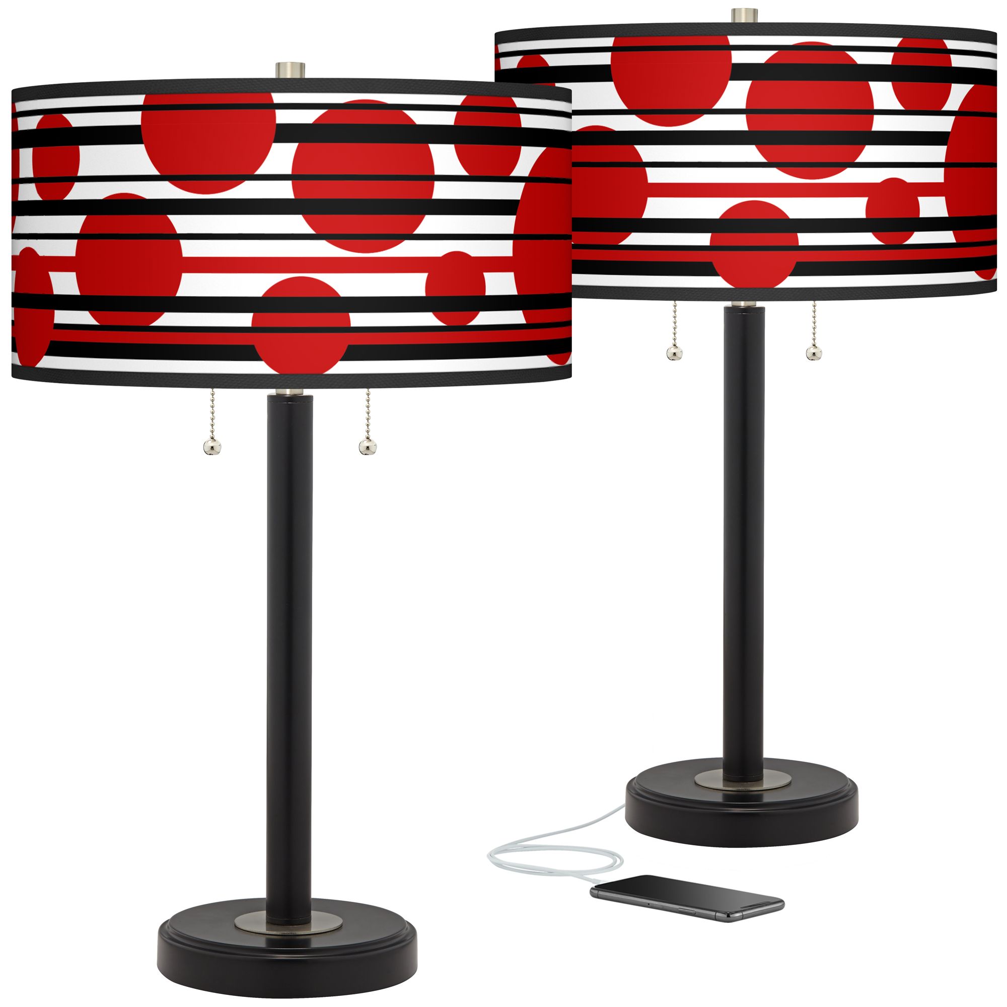 Image Orange Balls Arturo Black Bronze USB Table Lamps Set of 2