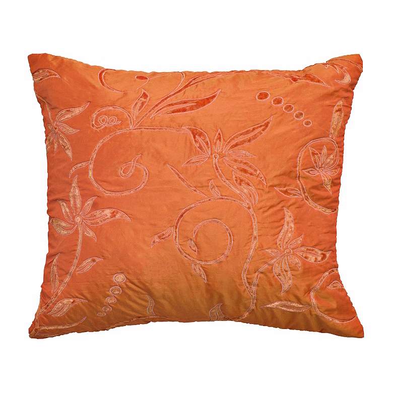 Image 1 Orange Burn Out Floral 18 inch Velvet Throw Pillow