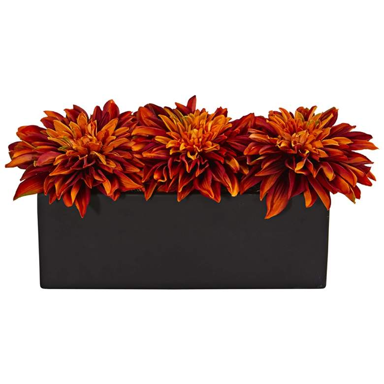 Image 1 Orange Dahlia 15 inch Wide Faux Flowers in Black Planter