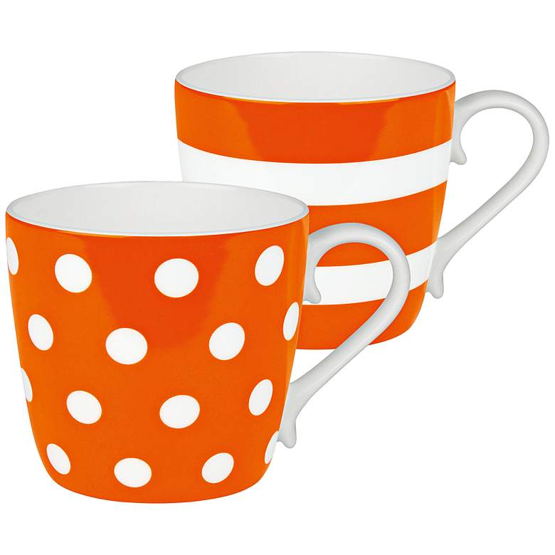 Image 1 Orange Dots and Stripes 2-Piece Porcelain Mug Set