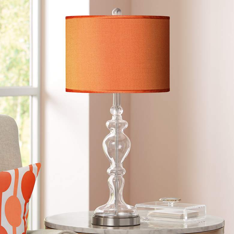 Image 1 Orange Faux Silk Apothecary Clear Glass Table Lamp