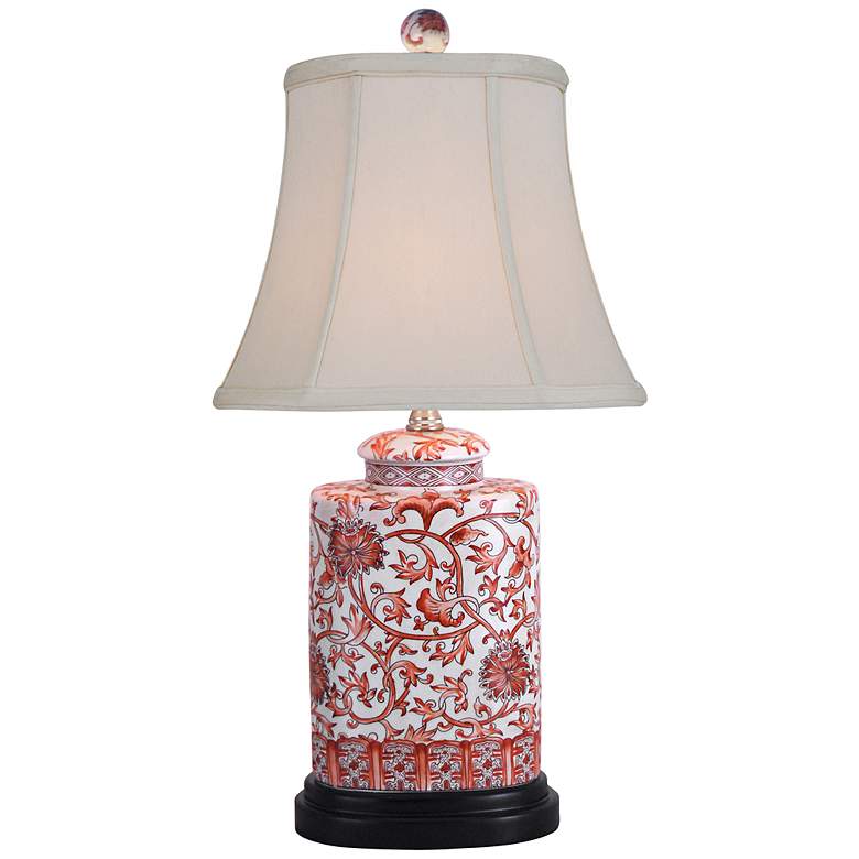 Image 2 Orange Floral and Vine 21" Oval Jar Porcelain Table Lamp