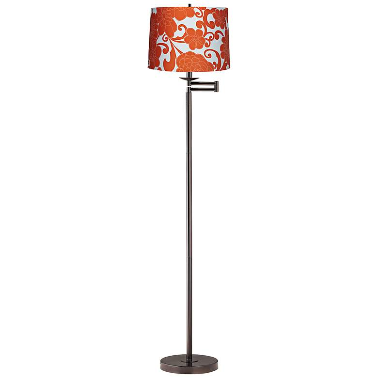 Image 1 Orange Floral Bronze Swing Arm Floor Lamp