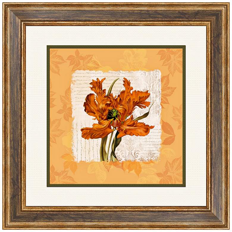 Image 1 Orange Floral I 20 1/2 inch Square Framed Wall Art