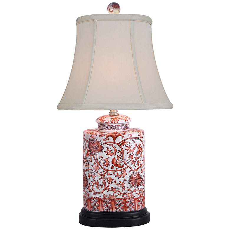 Image 2 Orange Floral Porcelain Oval Jar Table Lamp