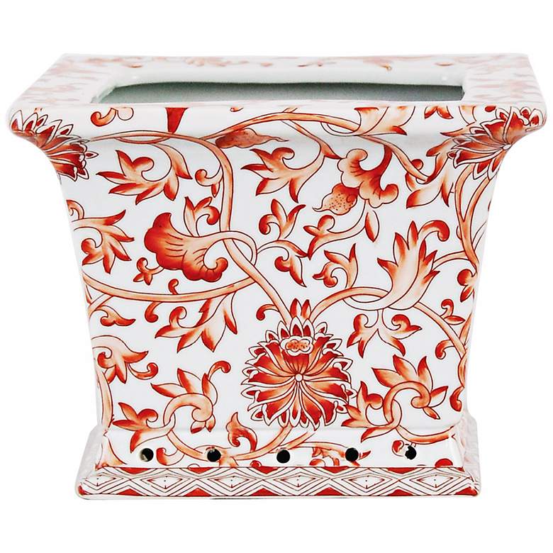 Image 1 Orange Floral Square Porcelain Cache Pot
