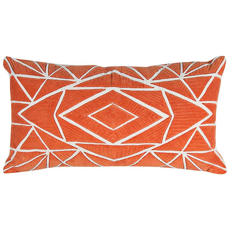 Image 1 Orange Geometric Velvet 26 inch x 14 inch Decorative Filled Pillow
