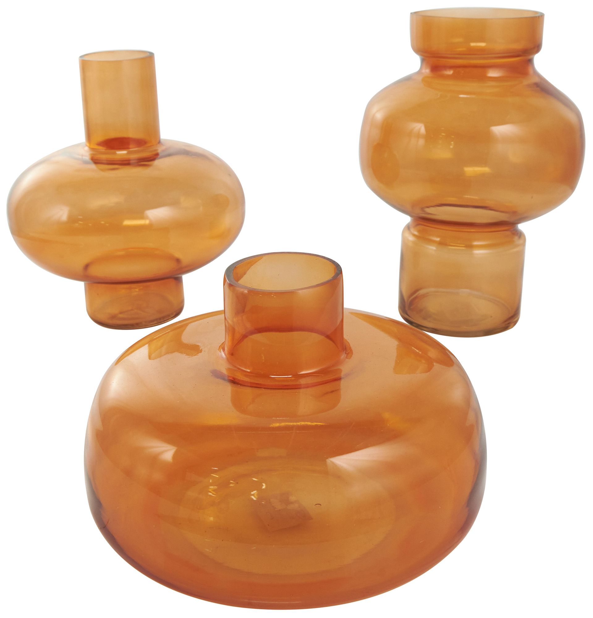Image 2 Orange Glass Eclectic Vase, S/3 12", 10", 7"H