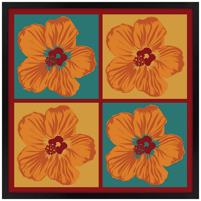 Image 1 Orange Hibiscus 21" Square Black Giclee Wall Art