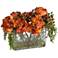 Orange Hydrangea 19" Wide Faux Flowers in Glass Vase