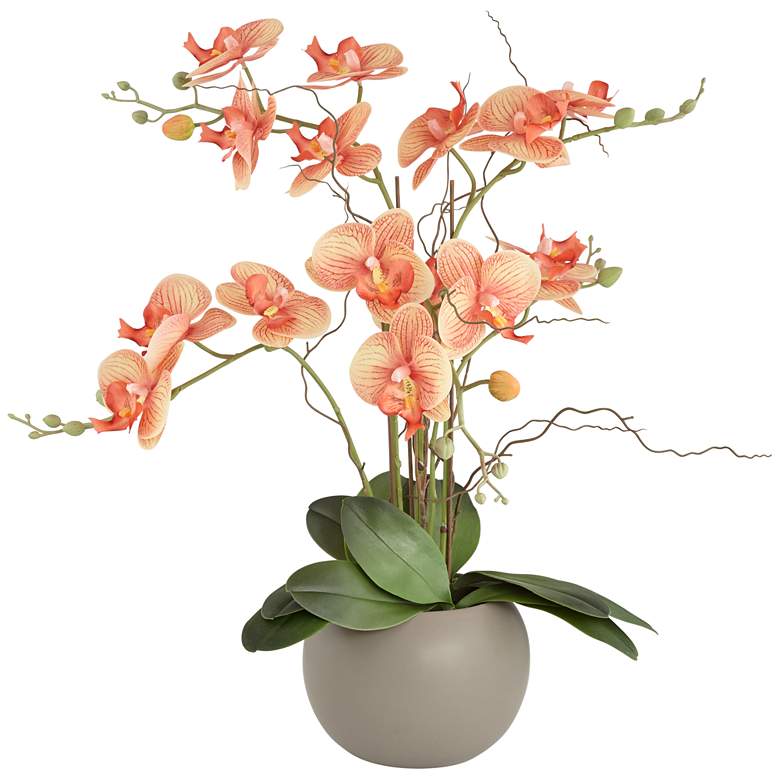 Image 3 Orange Orchid 22 1/2" High Faux Floral in Gray Pot