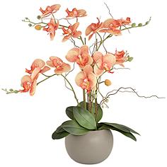 Orange Orchid 22 1/2" High Faux Floral in Gray Pot